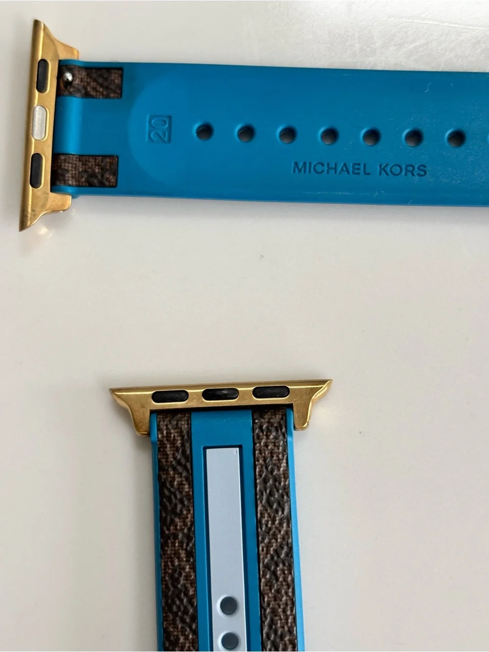 38 MM Michael Kors Blue and Brown Stripe Smartwatch Strap with Gold Accents